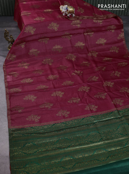 Banarasi tussar silk saree maroon and green with thread & zari woven floral buttas and woven border