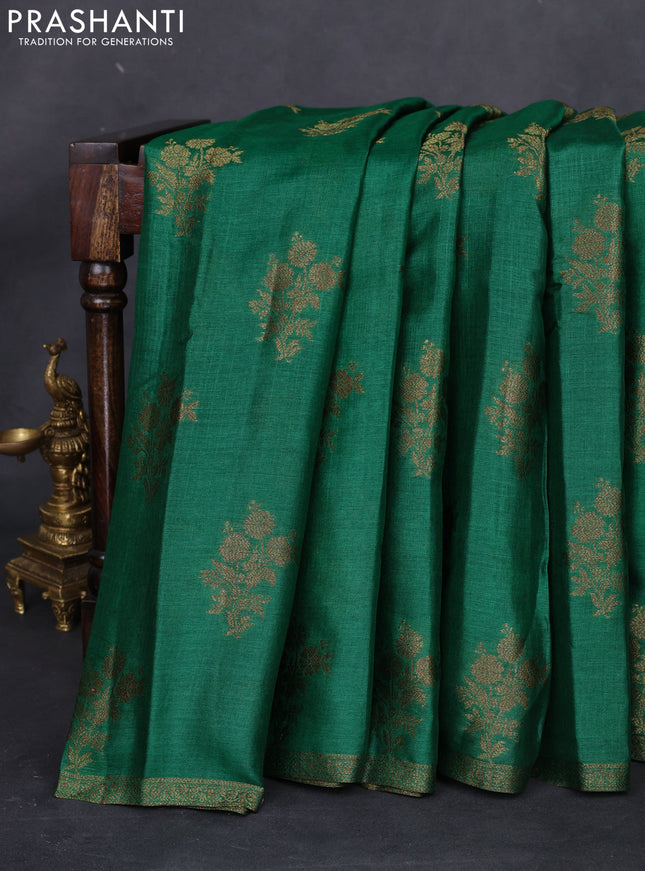 Banarasi tussar silk saree green and maroon with thread & zari woven floral buttas and woven border