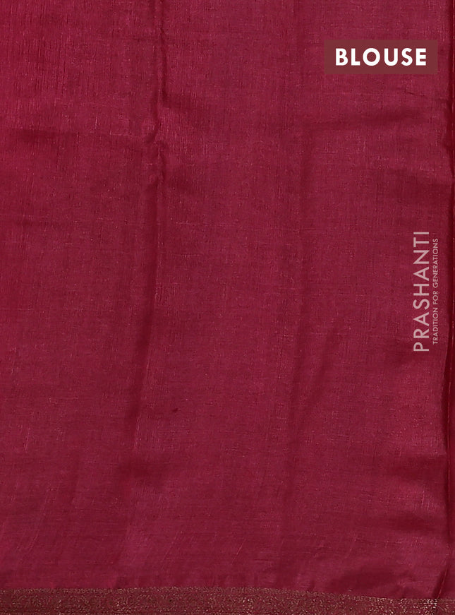 Banarasi tussar silk saree green and maroon with thread & zari woven floral buttas and woven border
