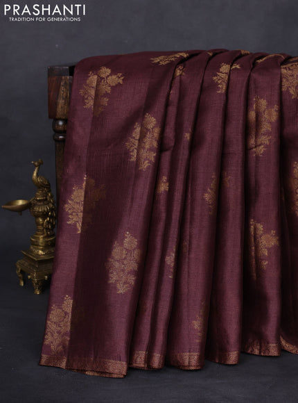 Banarasi tussar silk saree coffee brown and orange with thread & zari woven floral buttas and woven border