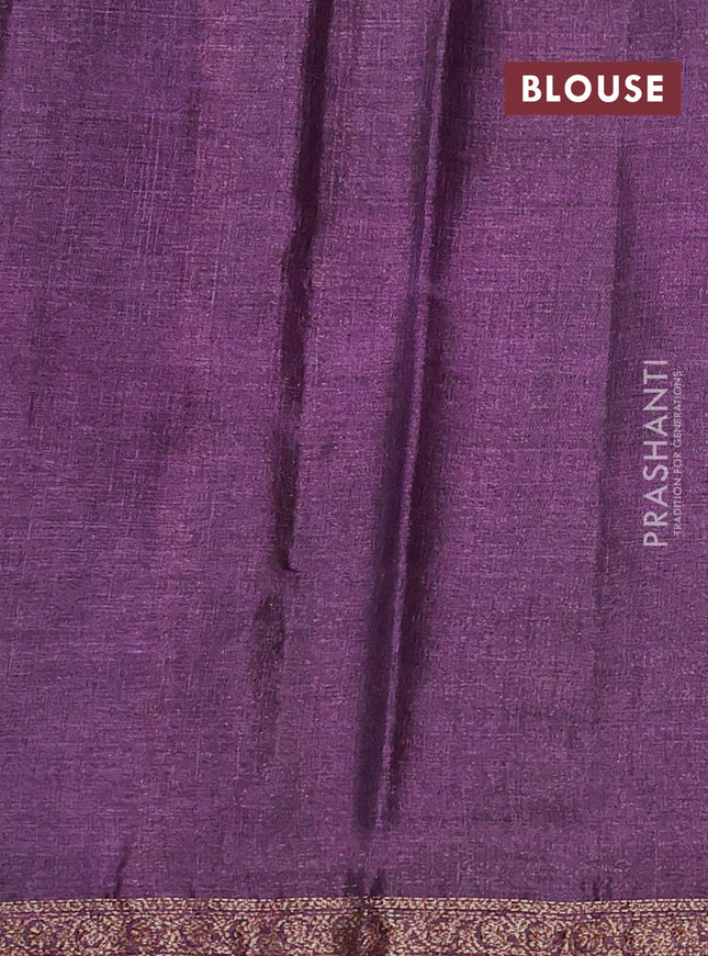 Banarasi tussar silk saree mehendi green and purple with thread & zari woven floral buttas and woven border