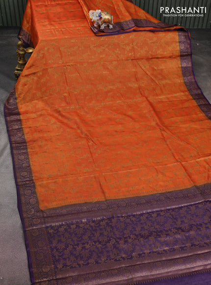 Banarasi tussar silk saree orange and purple with allover thread & zari weaves and woven border