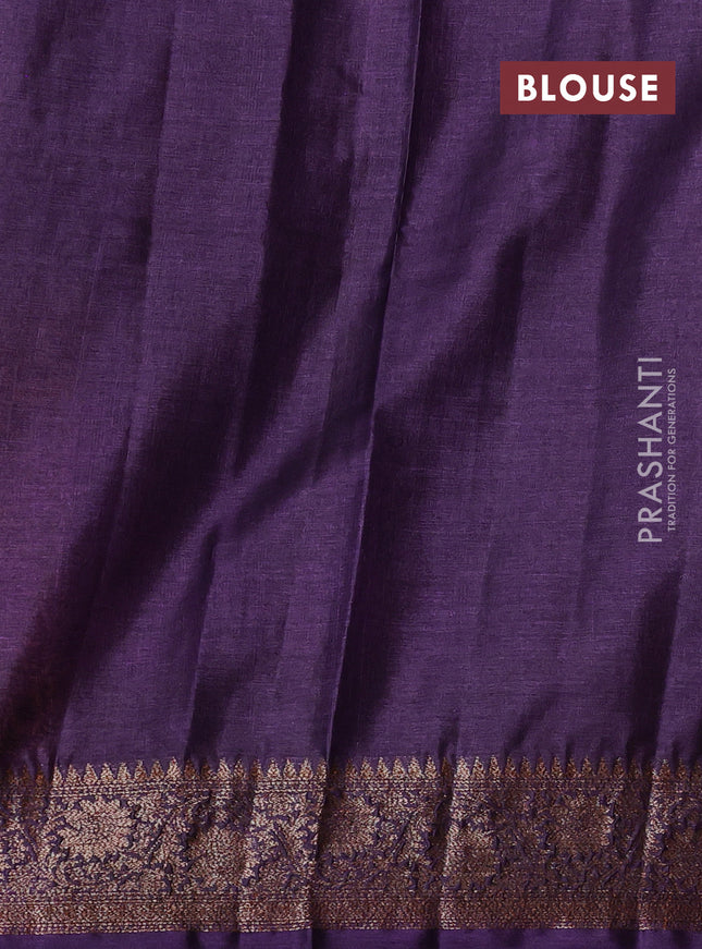 Banarasi tussar silk saree orange and purple with allover thread & zari weaves and woven border