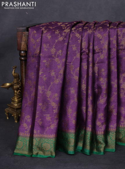 Banarasi tussar silk saree purple and green with allover thread & zari weaves and woven border