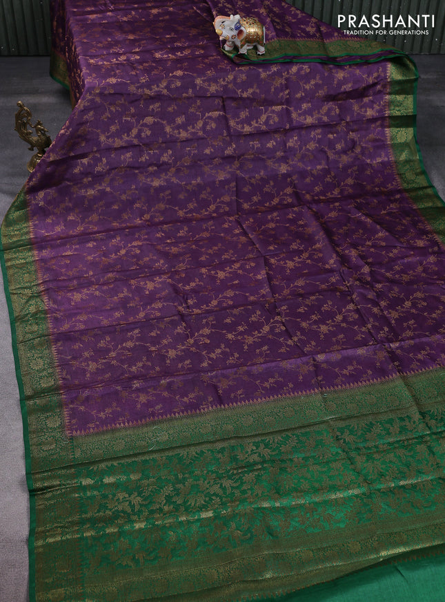 Banarasi tussar silk saree purple and green with allover thread & zari weaves and woven border