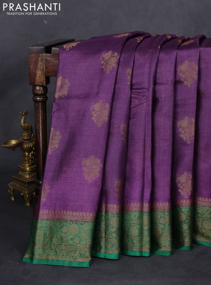 Banarasi tussar silk saree purple and green with thread & zari woven floral buttas and woven border