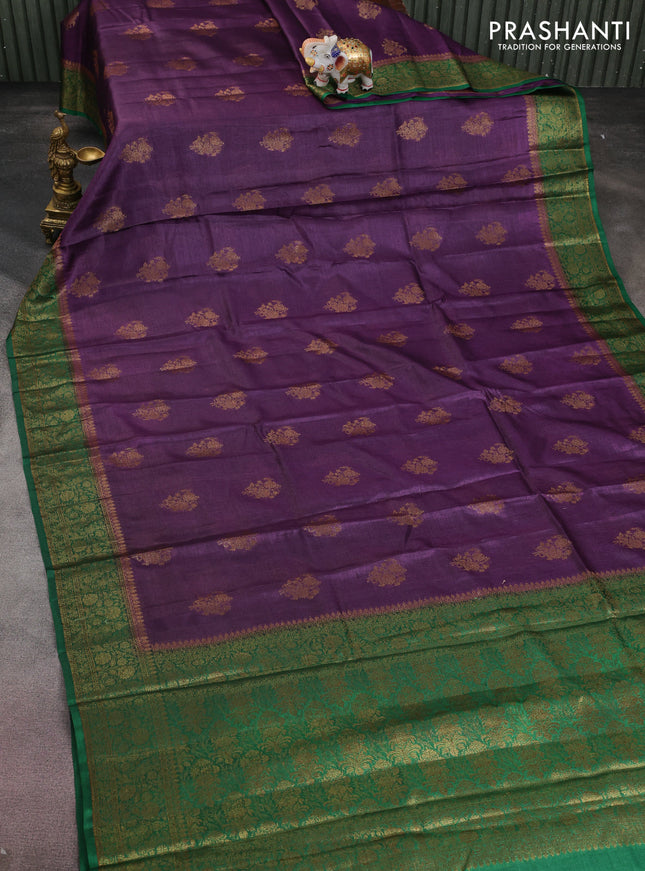 Banarasi tussar silk saree purple and green with thread & zari woven floral buttas and woven border