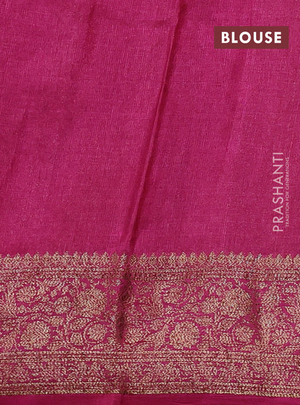 Banarasi tussar silk saree peacock blue and magenta pink with thread & zari woven floral buttas and woven border