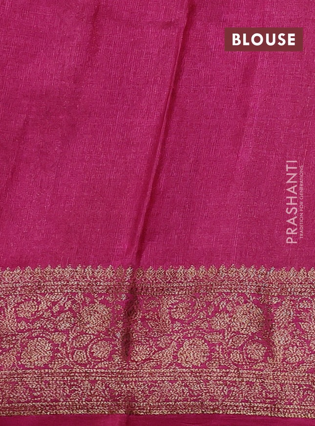 Banarasi tussar silk saree peacock blue and magenta pink with thread & zari woven floral buttas and woven border