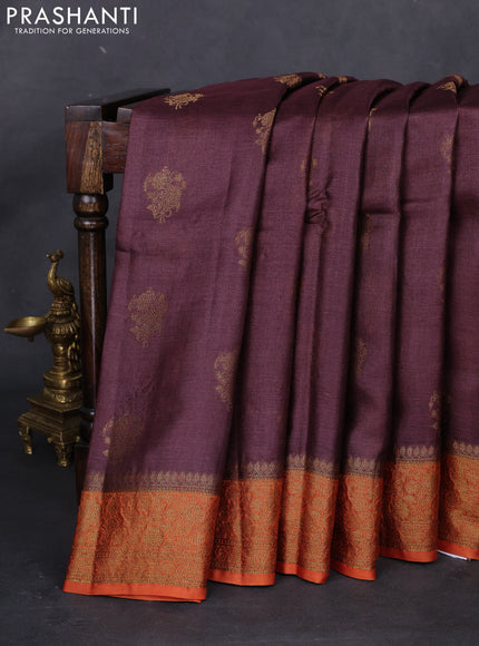 Banarasi tussar silk saree coffee brown and rust shade with thread & zari woven floral buttas and woven border