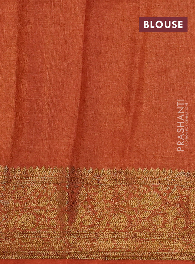 Banarasi tussar silk saree coffee brown and rust shade with thread & zari woven floral buttas and woven border