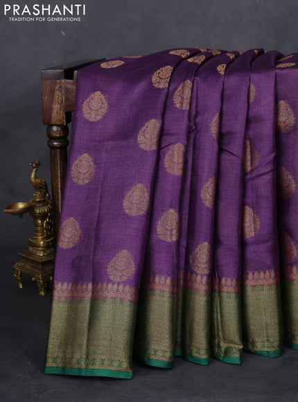 Banarasi tussar silk saree purple and green with thread & zari woven buttas and woven border