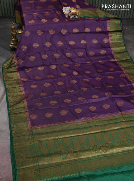 Banarasi tussar silk saree purple and green with thread & zari woven buttas and woven border
