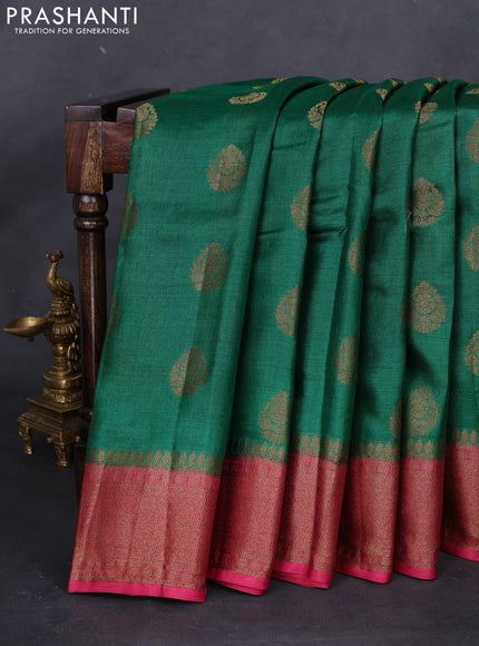 Banarasi tussar silk saree green and red with thread & zari woven buttas and woven border