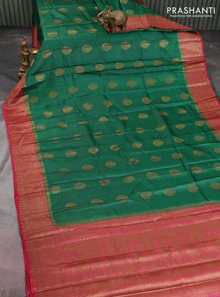 Banarasi tussar silk saree green and red with thread & zari woven buttas and woven border