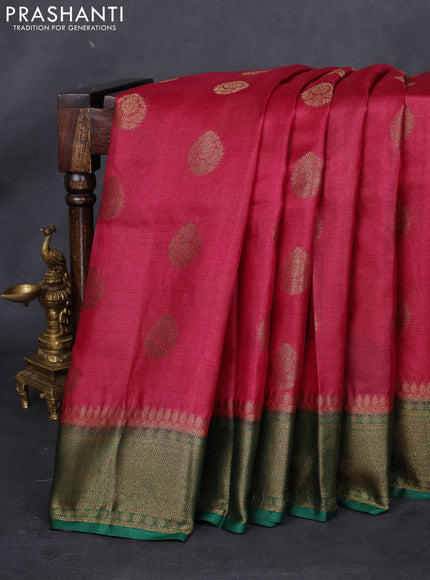 Banarasi tussar silk saree maroon and green with thread & zari woven buttas and woven border