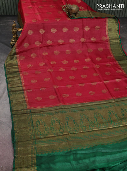 Banarasi tussar silk saree maroon and green with thread & zari woven buttas and woven border