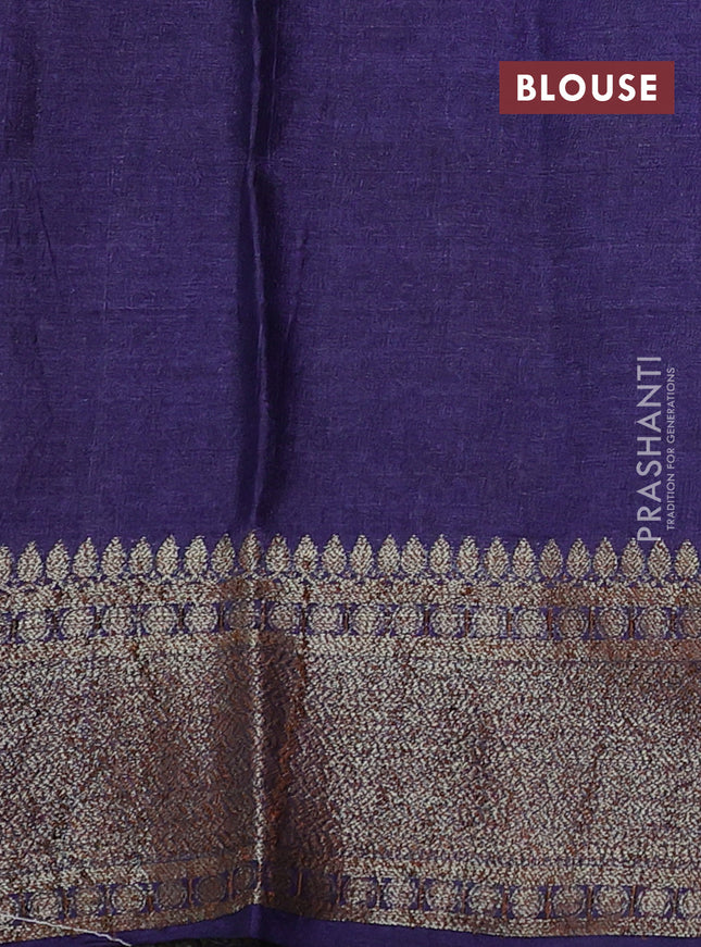 Banarasi tussar silk saree mehendi green and blue with thread & zari woven buttas and woven border