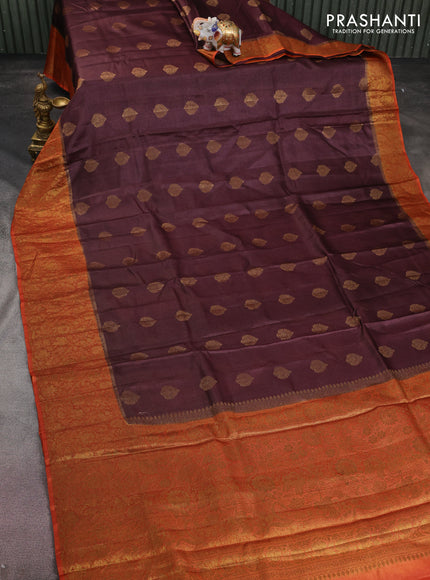 Banarasi tussar silk saree brown and orange with thread & zari woven buttas and woven border