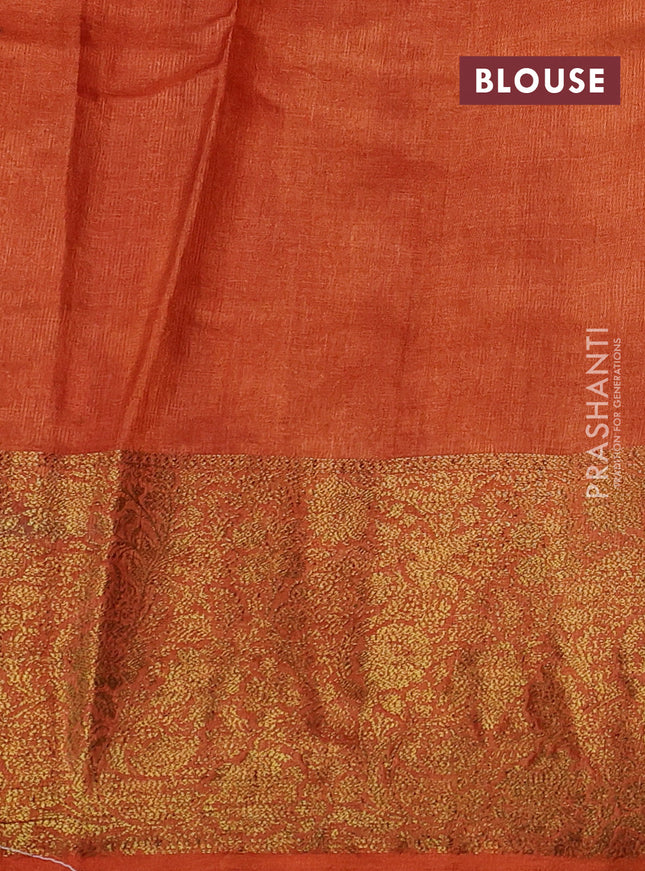 Banarasi tussar silk saree brown and orange with thread & zari woven buttas and woven border