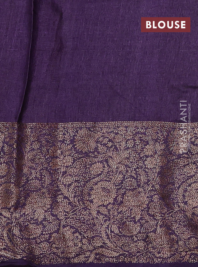 Banarasi tussar silk saree orange and purple with thread & zari woven buttas and woven border