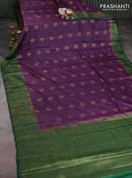 Banarasi tussar silk saree purple and green with thread & zari woven buttas and woven border