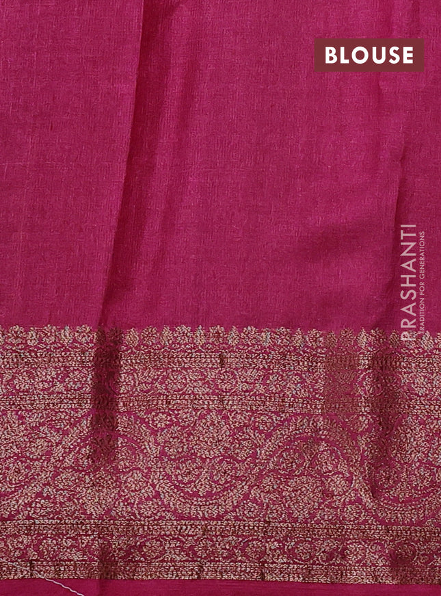 Banarasi tussar silk saree peacock blue and magenta pink with allover thread & zari woven buttas and woven border