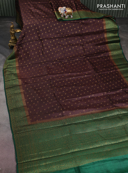 Banarasi tussar silk saree brown and green with allover thread & zari woven buttas and woven border