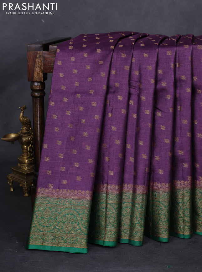 Banarasi tussar silk saree purple and green with allover thread & zari woven buttas and woven border