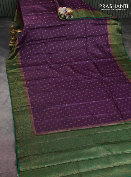 Banarasi tussar silk saree purple and green with allover thread & zari woven buttas and woven border