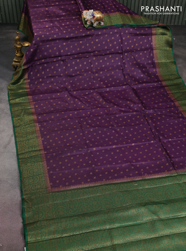 Banarasi tussar silk saree purple and green with allover thread & zari woven buttas and woven border
