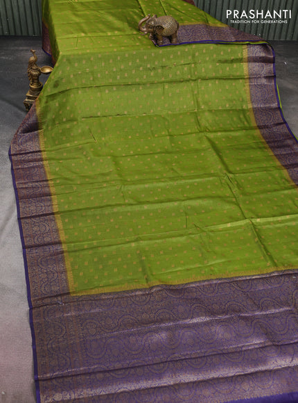 Banarasi tussar silk saree mehendi green and blue with allover thread & zari woven buttas and woven border