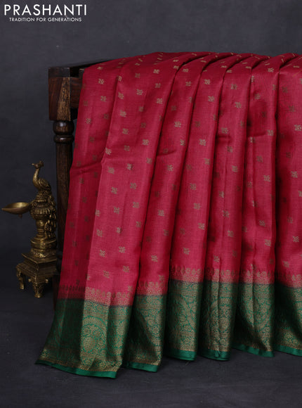 Banarasi tussar silk saree maroon and green with allover thread & zari woven buttas and woven border