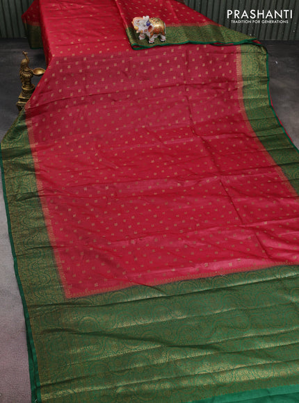 Banarasi tussar silk saree maroon and green with allover thread & zari woven buttas and woven border