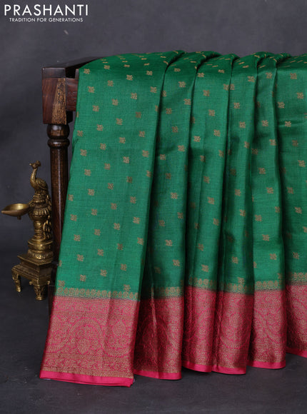 Banarasi tussar silk saree green and maroon with allover thread & zari woven buttas and woven border