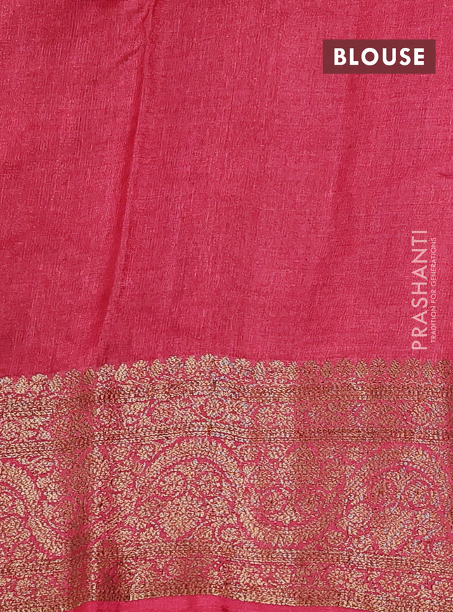 Banarasi tussar silk saree green and maroon with allover thread & zari woven buttas and woven border