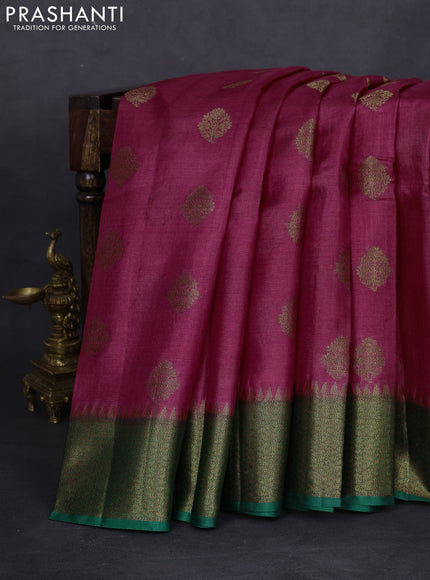 Banarasi tussar silk saree maroon and green with thread & zari woven buttas and woven border