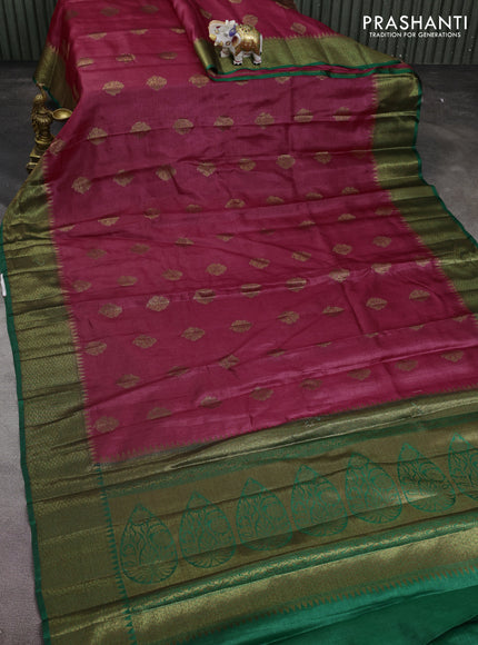 Banarasi tussar silk saree maroon and green with thread & zari woven buttas and woven border