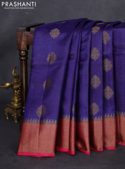 Banarasi tussar silk saree blue and red with thread & zari woven buttas and woven border
