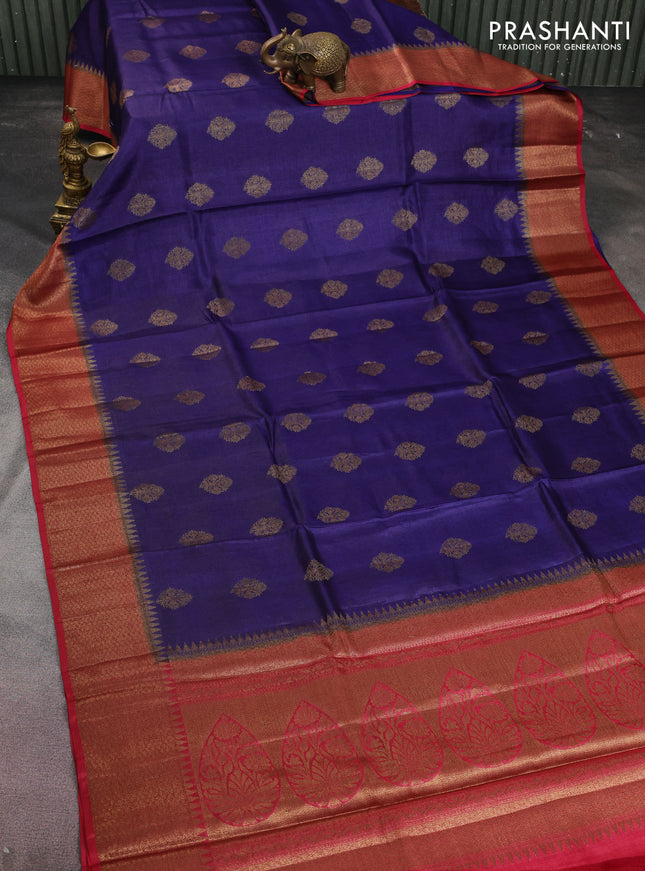 Banarasi tussar silk saree blue and red with thread & zari woven buttas and woven border