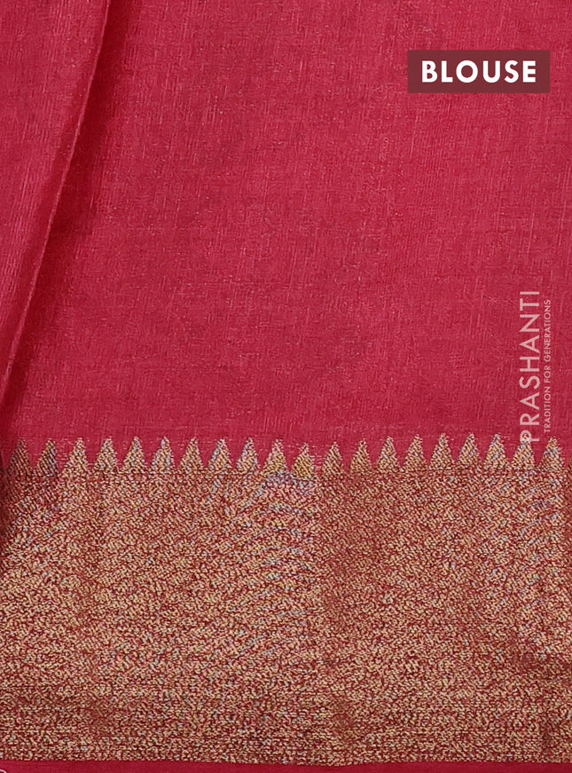 Banarasi tussar silk saree blue and red with thread & zari woven buttas and woven border