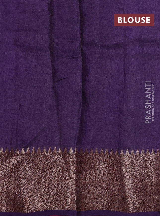 Banarasi tussar silk saree magenta pink and purple with thread & zari woven buttas and woven border