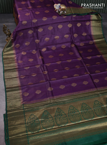 Banarasi tussar silk saree purple and green with thread & zari woven buttas and woven border