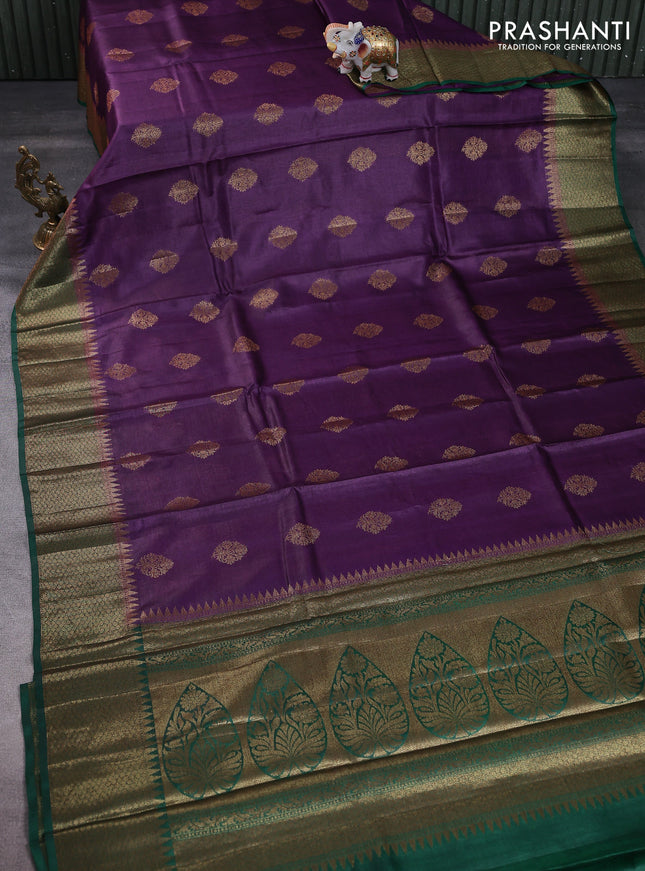Banarasi tussar silk saree purple and green with thread & zari woven buttas and woven border