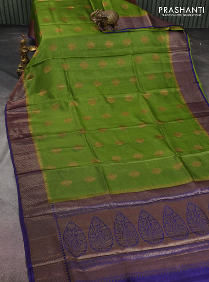 Banarasi tussar silk saree mehendi green and blue with thread & zari woven buttas and woven border