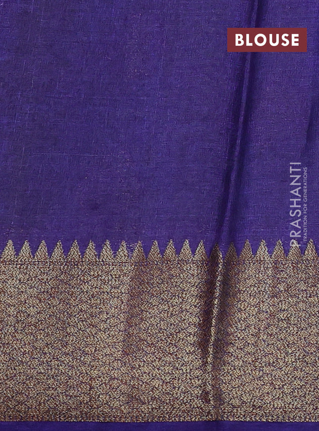 Banarasi tussar silk saree mehendi green and blue with thread & zari woven buttas and woven border