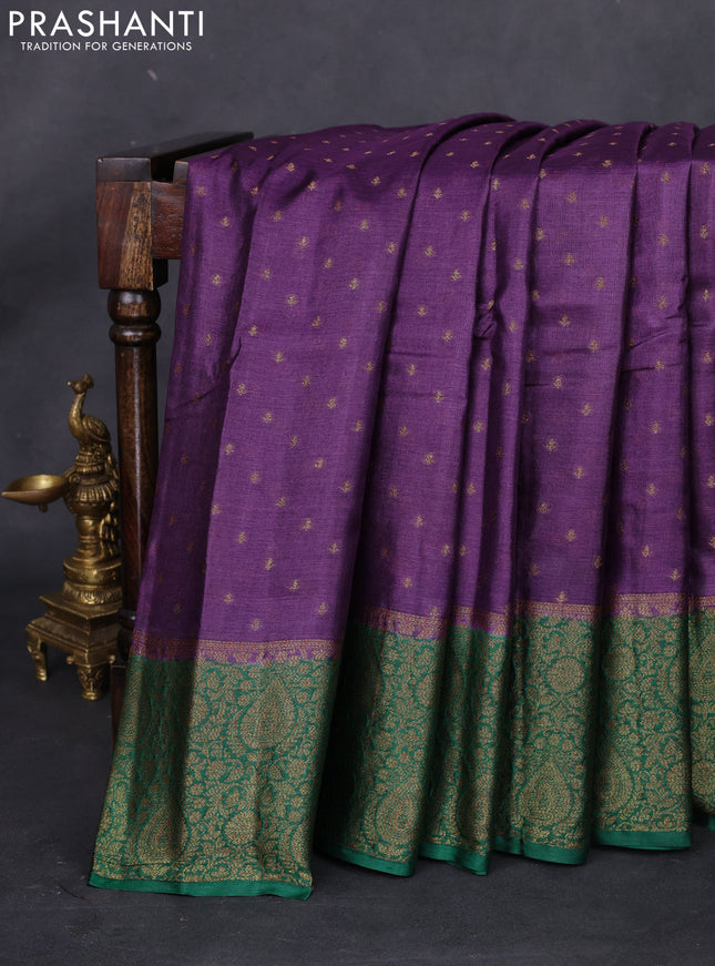 Banarasi tussar silk saree purple and green with allover thread & zari woven buttas and woven border