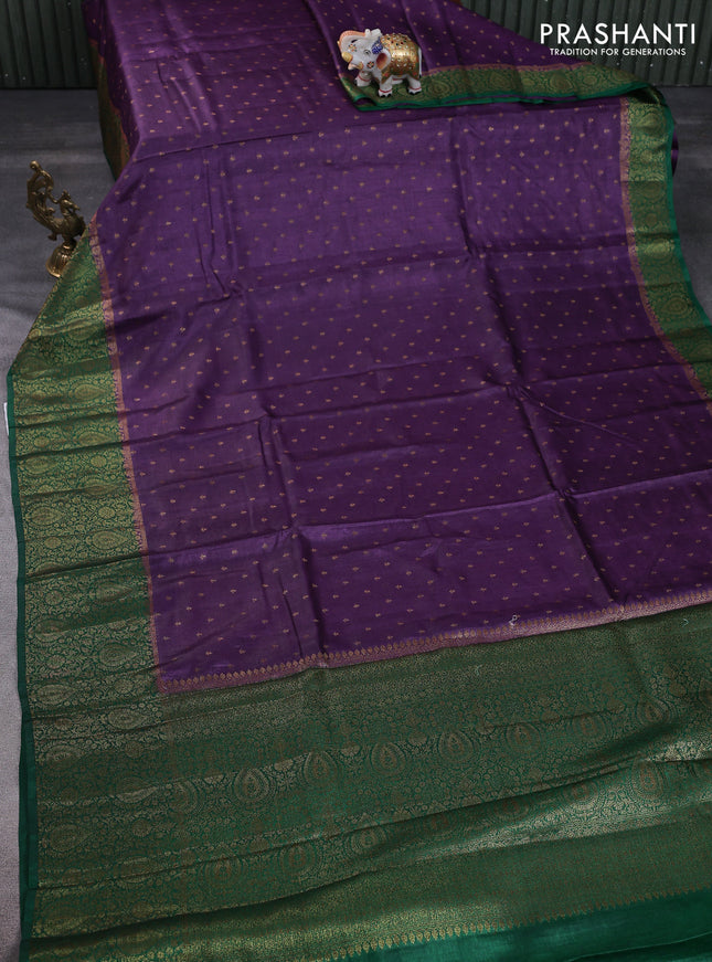 Banarasi tussar silk saree purple and green with allover thread & zari woven buttas and woven border
