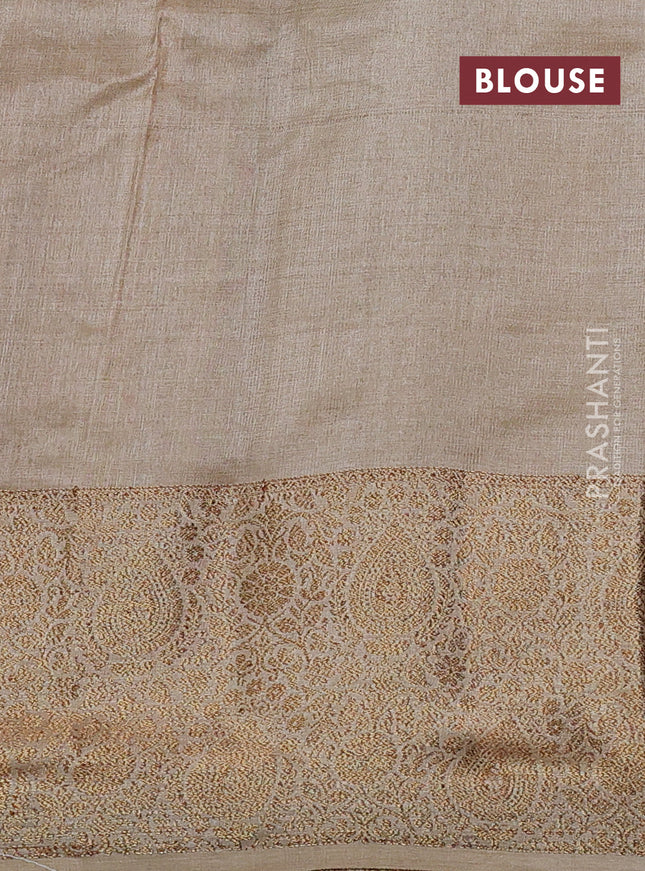 Banarasi tussar silk saree peacock blue and beige with allover thread & zari woven buttas and woven border