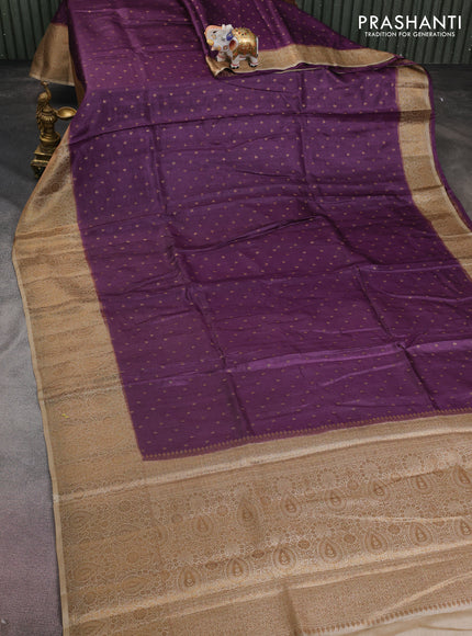 Banarasi tussar silk saree purple and beige with allover thread & zari woven buttas and woven border